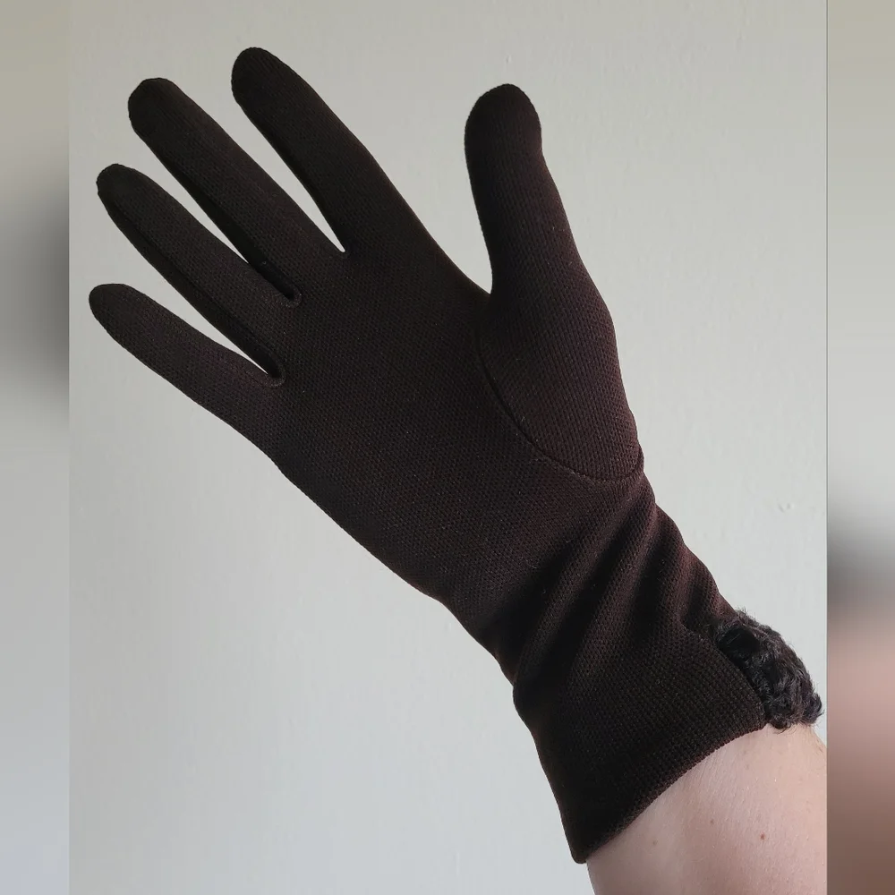 Vintage Handmade Stretch Gloves with Trim, Chocolate Brown